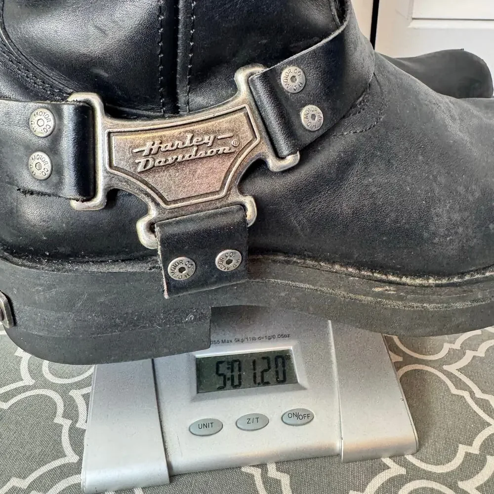 Harley-Davidson Harness Motorcycle Boots Black Leather Mens Size 10 Biker Logo